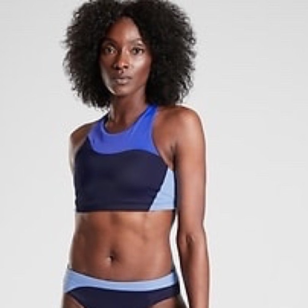 Athleta Colorblock High Neck Bikini Top M NWOT